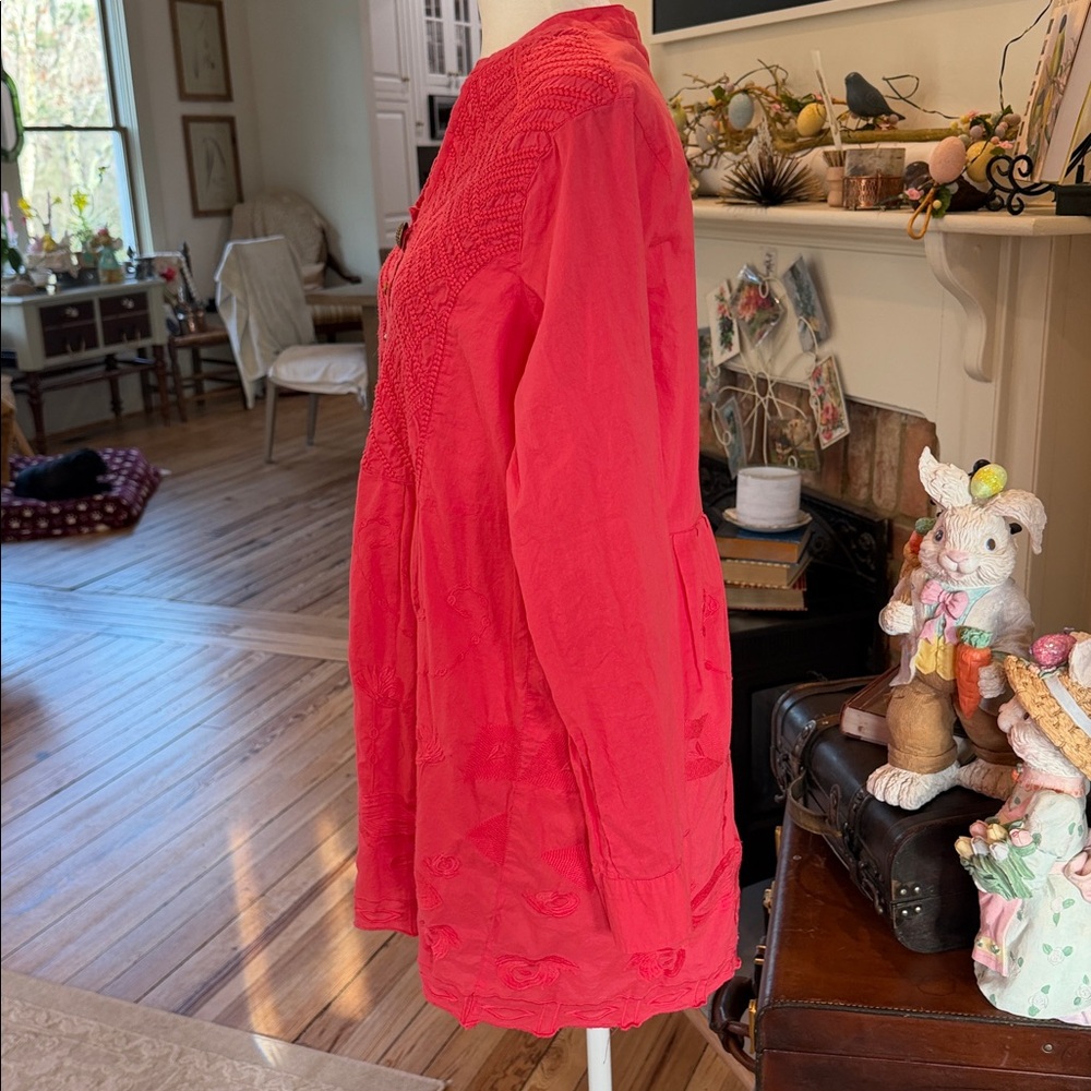 Soft Surroundings "Alka" Embroidered Tunic, Deep Coral Size Xl View 5